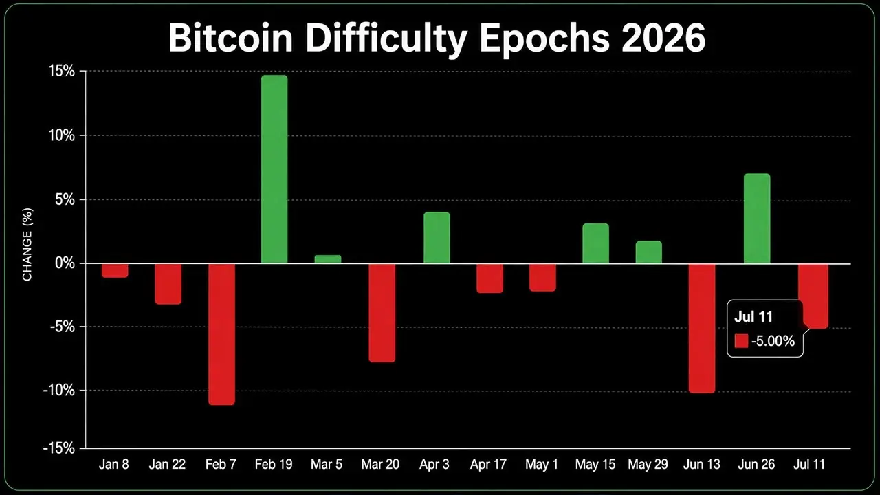 Bitcoin Difficulty Falls 5% to 127.17T — 14th Reset of 2026 Eases Mining Pressure