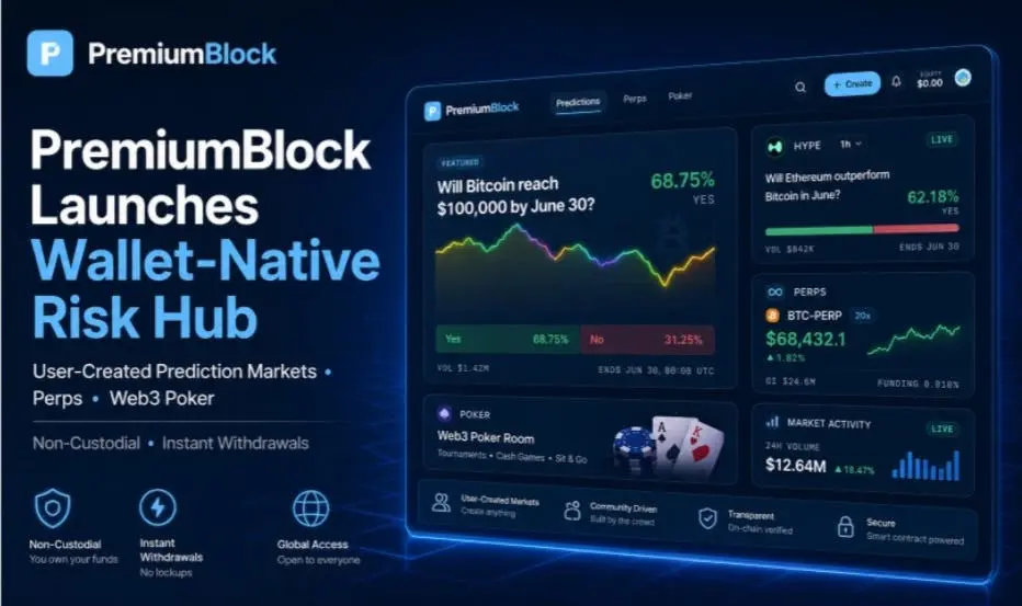 PremiumBlock: Wallet-Native, Non-Custodial Prediction Markets, Perps & Web3 Poker